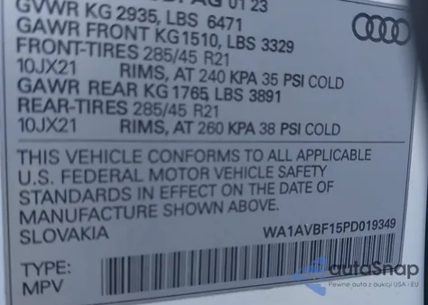 2023 Audi Q8 Premium 55 Tfsi Quattro Tiptronic из США, поврежденный, VIN WA1AVBF15PD019349